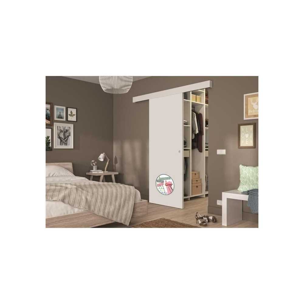 OPTIMUM - Kit porte coulissante + rail + bandeau pret a peindre - H.20