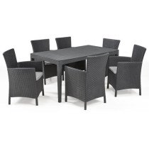 Table de jardin - rectangulaire - gris graphite - en résine - 6 perso