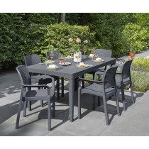 Table de jardin - rectangulaire - gris graphite - en résine - 6 perso