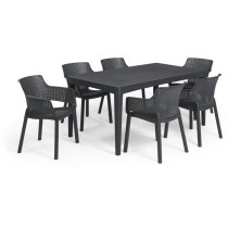 Table de jardin - rectangulaire - gris graphite - en résine - 6 perso