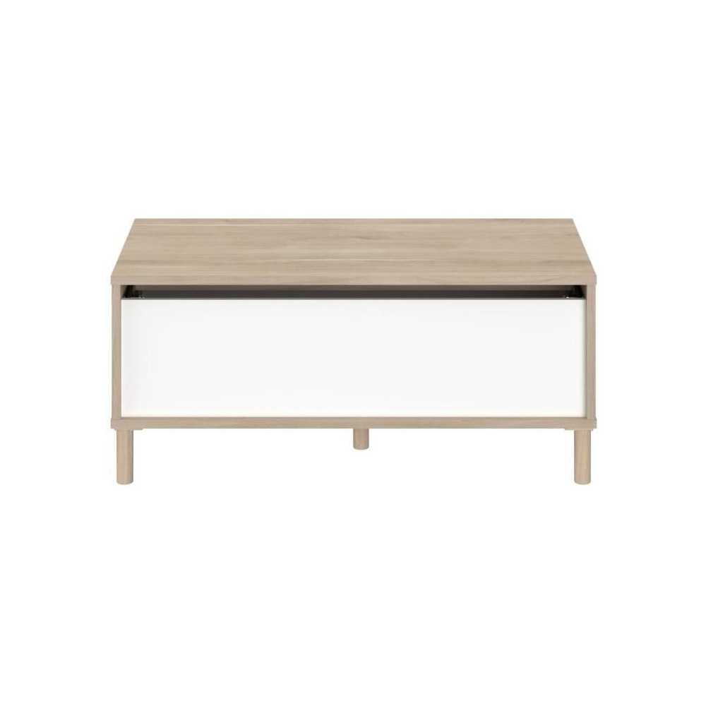 Table basse - Rectangulaire - Décor blanc / Chene - Dessus relevable