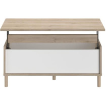 Table basse - Rectangulaire - Décor blanc / Chene - Dessus relevable