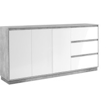 Buffet - PHoeNIX - Décor blanc HGL / béton - 3 portes - 3 tiroirs -