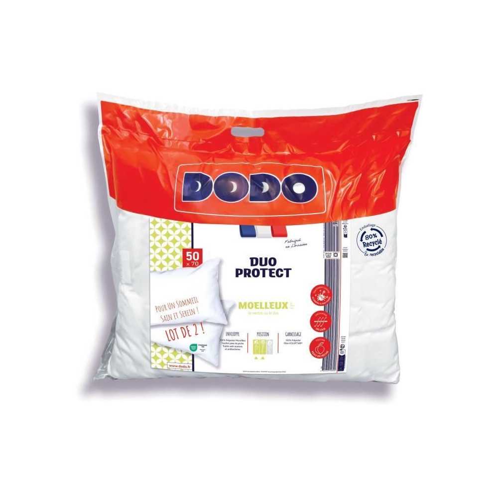 DODO - Lot de 2 oreillers moelleux - DUO PROTECT - 50 x 70 cm - 100 %
