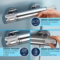 Shower set with thermostatic mixer, 3-jet shower head, 60cm bar and fl