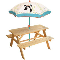 FUN HOUSE 713144 INDIAN PANDA Wooden picnic table with parasol for chi