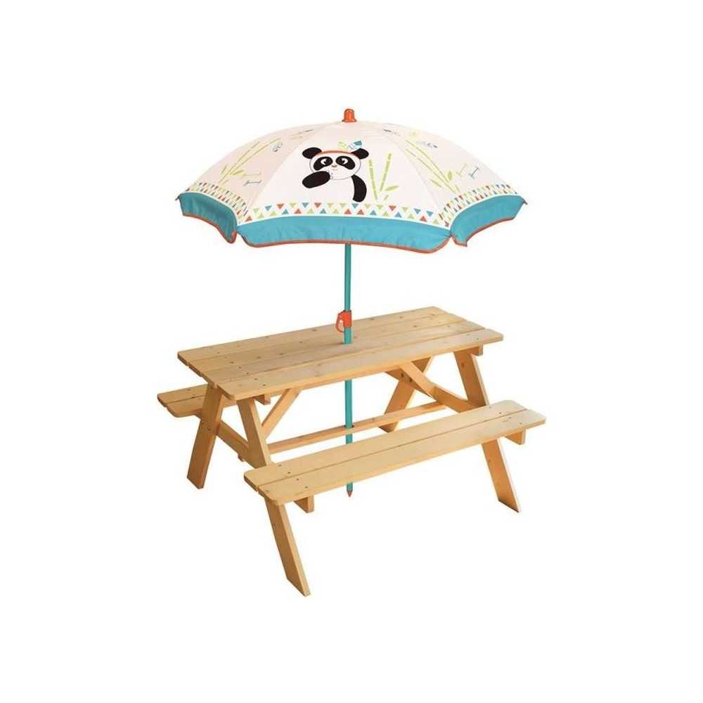 FUN HOUSE 713144 INDIAN PANDA Wooden picnic table with parasol for chi