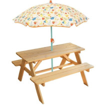 Table pique-nique en pin FUN HOUSE Fruity's avec parasol pour enfant -