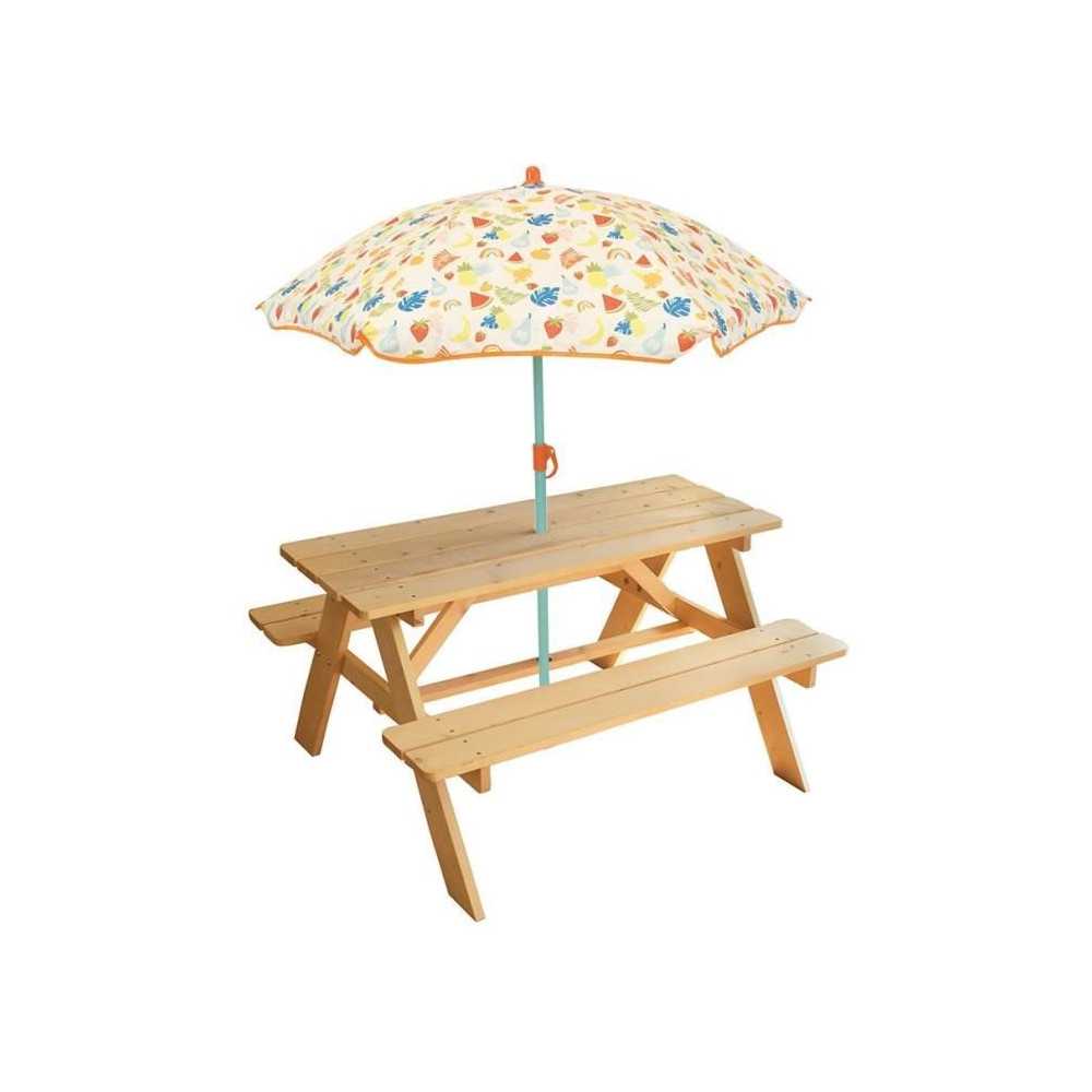 Table pique-nique en pin FUN HOUSE Fruity's avec parasol pour enfant -