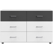 Commode - RHODES - 6 tiroirs - Blanc / Rechampis graphite - 130 x 41 x