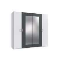 Armoire de chambre - RHODES - Blanc / Rechampis graphite - 4 portes -