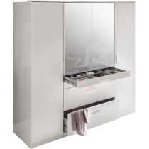 Armoire de chambre - Décor blanc - 4 portes battantes - 2 miroirs - 4