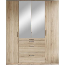 Armoire de chambre - Chene San Remo - 4 portes battantes - 2 miroirs -