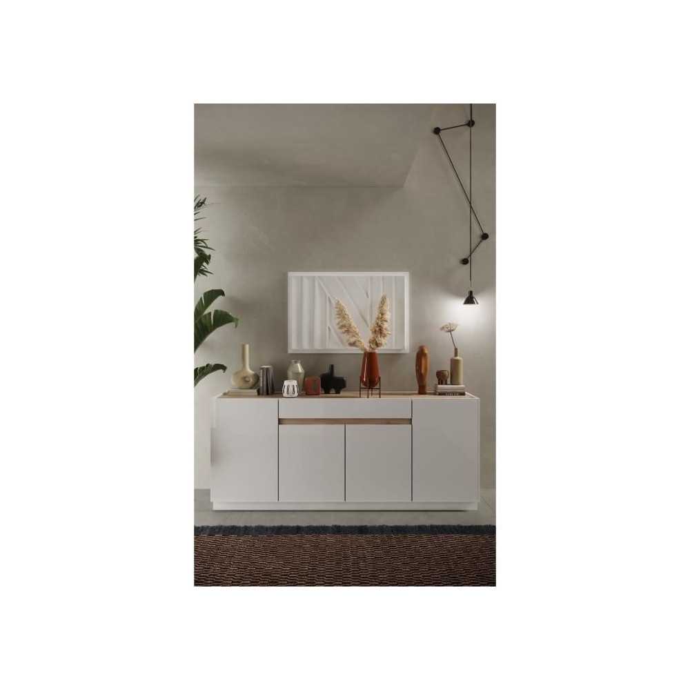 Buffet FIRENZE - Décor Blanc Laqué et Chene Cadiz - 4 portes 1 tiroi