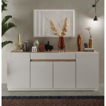 Buffet FIRENZE - Décor Blanc Laqué et Chene Cadiz - 4 portes 1 tiroi