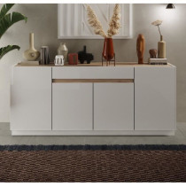 Buffet FIRENZE - Décor Blanc Laqué et Chene Cadiz - 4 portes 1 tiroi