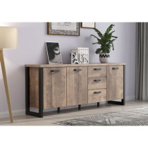 Buffet EMILE - Mélamine chene brun tabac et noir mat - 3 Portes + 3 T
