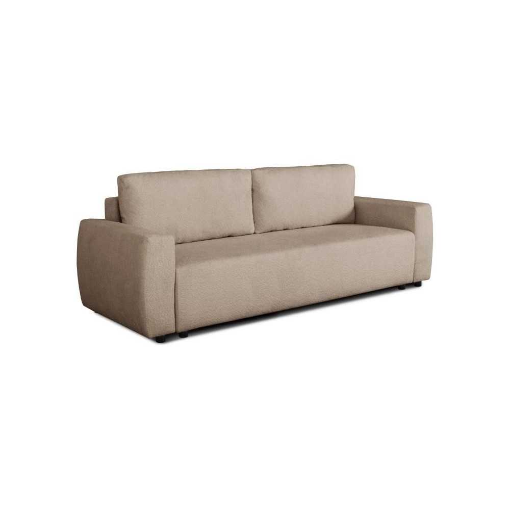 Canapé convertible - 3 places - PHARELL - Tissu Bouclette taupe - Cof