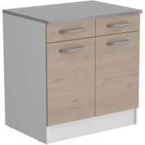 OSLO Meuble Bas 2 portes 2 tiroirs + plan - Décor Chene Jackson - L 8