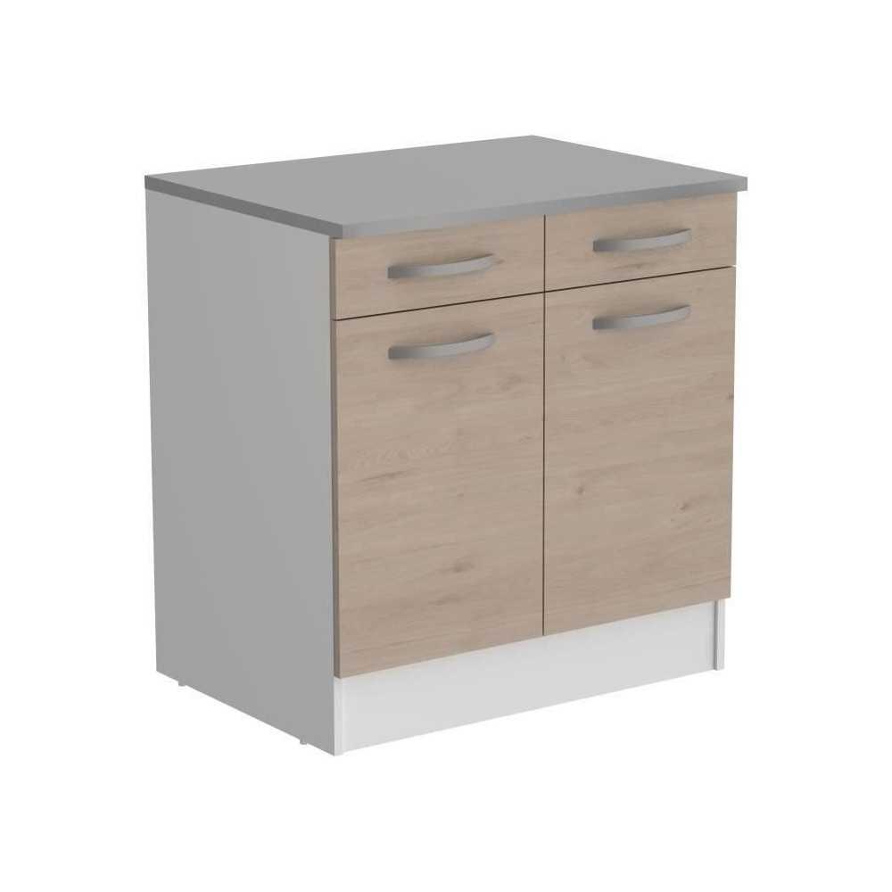 OSLO Meuble Bas 2 portes 2 tiroirs + plan - Décor Chene Jackson - L 8