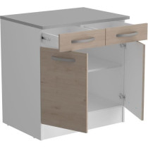 OSLO Meuble Bas 2 portes 2 tiroirs + plan - Décor Chene Jackson - L 8