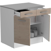 OSLO Meuble Bas 2 portes 2 tiroirs + plan - Décor Chene Jackson - L 8