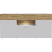 Buffet 3 portes1 tiroir LED - COMO- 194,8 x 41,3 x 94,5 cm - Gris / Ch