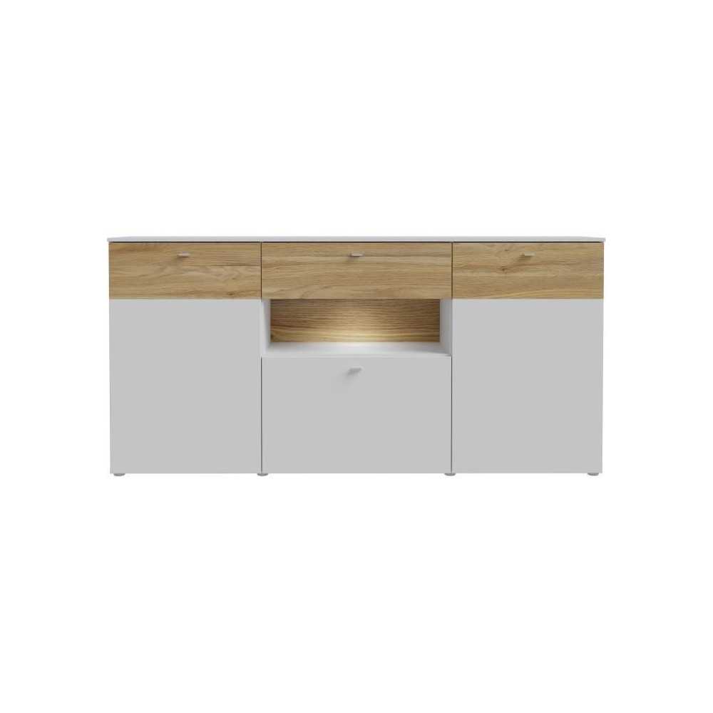 Buffet 3 portes1 tiroir LED - COMO- 194,8 x 41,3 x 94,5 cm - Gris / Ch