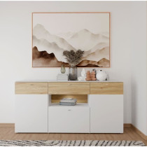Buffet 3 portes1 tiroir LED - COMO- 194,8 x 41,3 x 94,5 cm - Gris / Ch