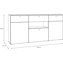 Buffet 3 portes1 tiroir LED - COMO- 194,8 x 41,3 x 94,5 cm - Gris / Ch