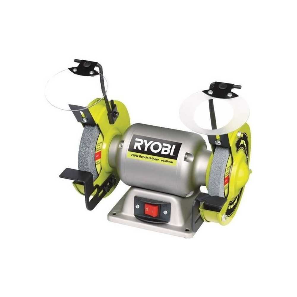 RYOBI - Touret a meuler 250 W + meule a ébavurer, meule de finition,