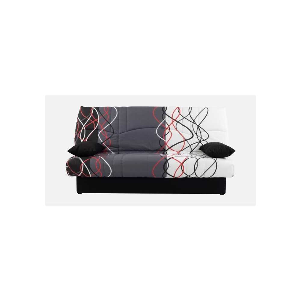 Banquette clic-clac - 3 places – Coton Onde Rouge / Noir – 190 x 9