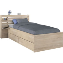 Lit enfant ESCALE 90x190/200 cm - Décor chene - Tete de lit + 2 tiroi