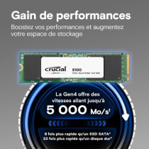 SSD interne - CRUCIAL - E100 - 480 Go - PCIe Gen4 NVMe M.2 - Jusqu'a 4