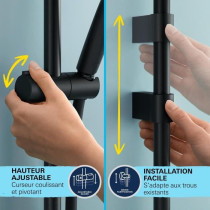 Ensemble de douche avec pommeau 2 jets, barre 60cm et flexible 1,75m -