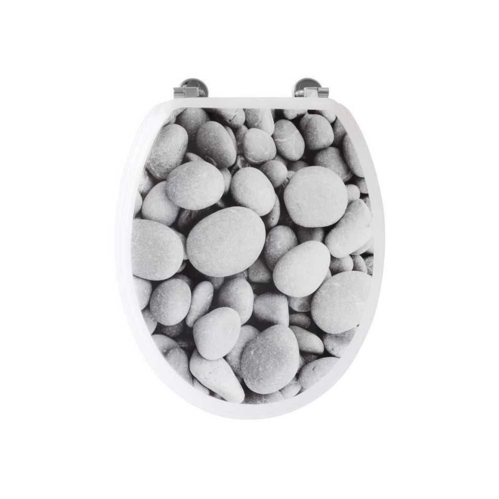 Abattant WC - GELCO - Galets de plage - Gris - MDF - Charnieres inox -