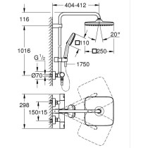 Colonne de douche avec mitigeur thermostatique - Economie d'eau - GROH