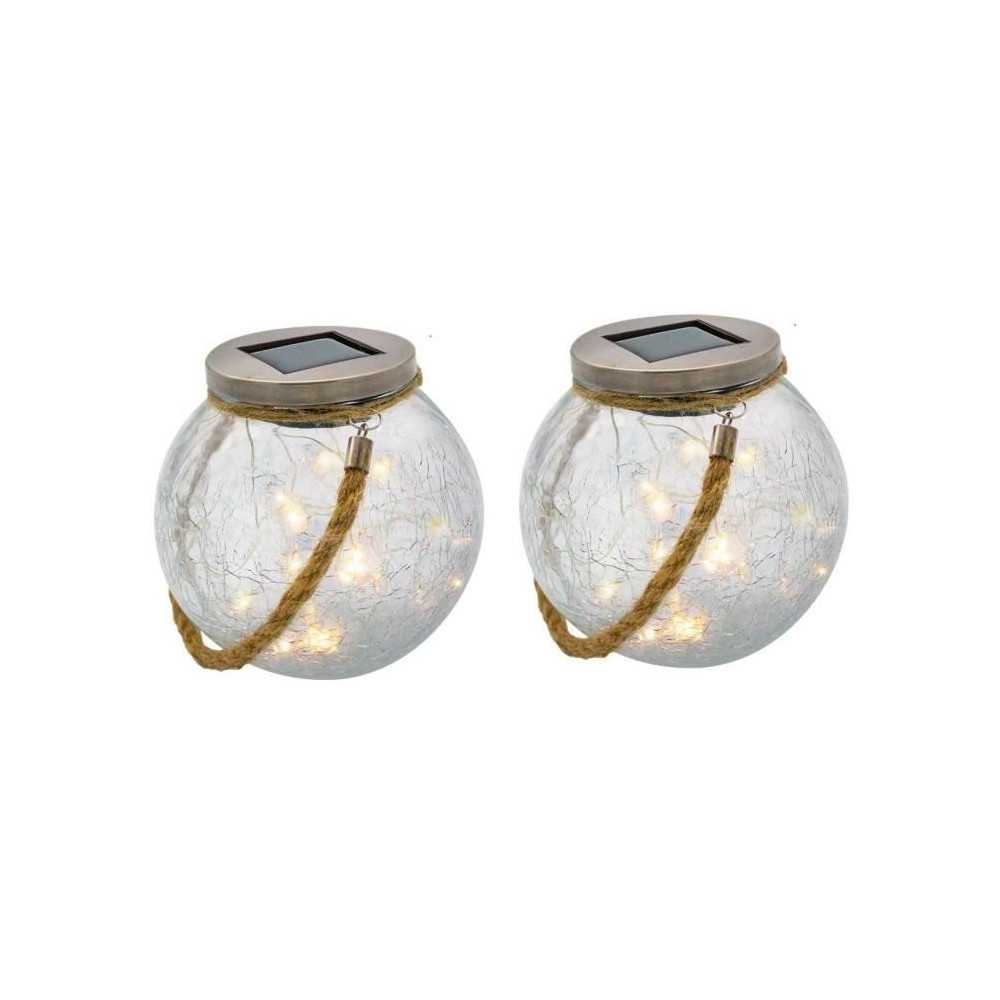 Lot de 2 boules solaires - LUMISKY - CRACK BALL CORD - H13 cm - Verre