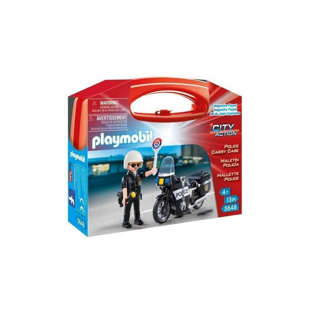 PLAYMOBIL - Valisette Motard de Police - Garçon - 13 éléments - A p