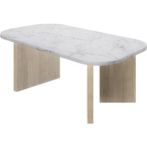 Table basse ovale - QUARTZ - Blanc effet marbre - Pieds épais en chen