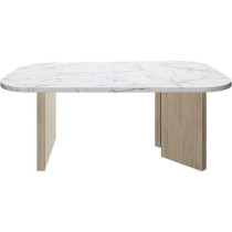 Table basse ovale - QUARTZ - Blanc effet marbre - Pieds épais en chen
