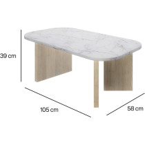 Table basse ovale - QUARTZ - Blanc effet marbre - Pieds épais en chen