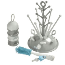 BEABA, Coffret naissance, Egoutte biberon arbre grey + Boite doseuses