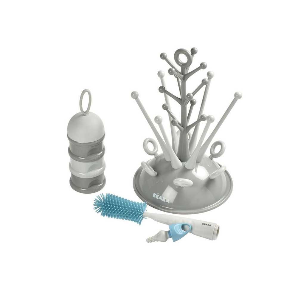 BEABA, Coffret naissance, Egoutte biberon arbre grey + Boite doseuses