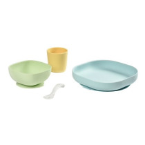 BEABA Set vaisselle silicone repas bébé, 4 pieces, avec ventouse, an