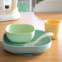 BEABA Set vaisselle silicone repas bébé, 4 pieces, avec ventouse, an
