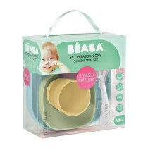 BEABA Set vaisselle silicone repas bébé, 4 pieces, avec ventouse, an