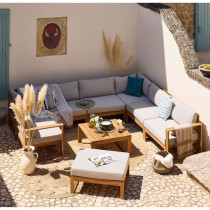 Salon de jardin d'angle modulable - Bois d'acacia - 9 personnes - LEVA