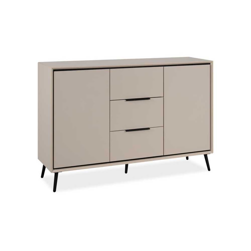 Buffet - ARONA 01B - Beige / Noir - 2 portes, 3 tiroirs - 135 x 90 x 3