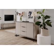 Buffet - ARONA 01B - Beige / Noir - 2 portes, 3 tiroirs - 135 x 90 x 3